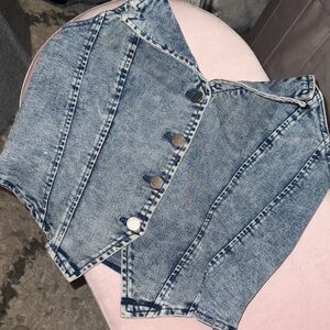 Denim Button-Up Crop Women's Top